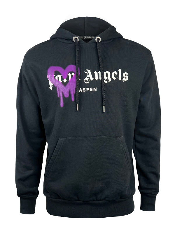 Palm Angels Hoodie, Heart Sprayed, Black