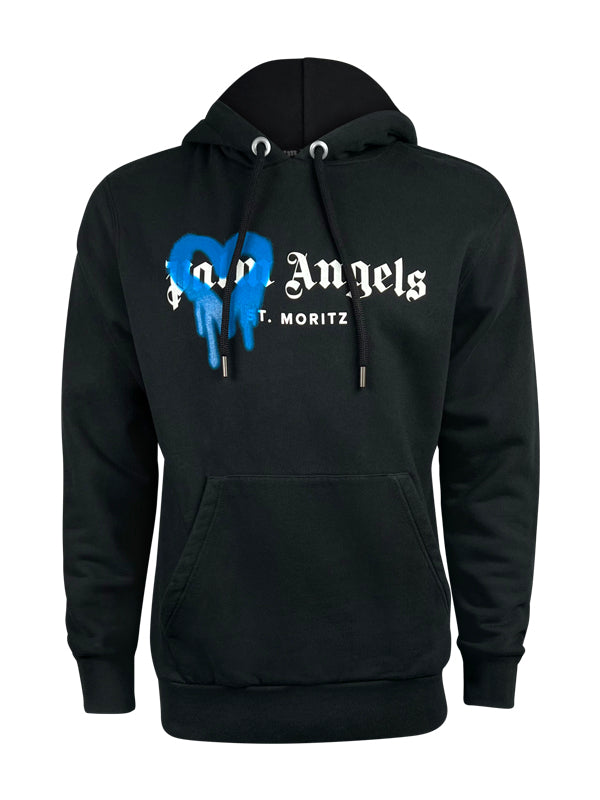 Palm Angels Hoodie, Heart Sprayed, Black