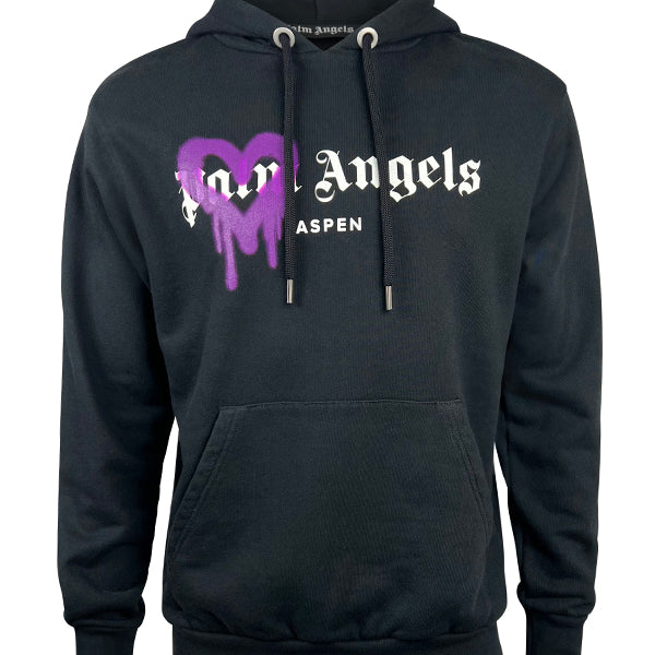 Palm Angels Aspen Heart Sprayed Black Hoodie MJBGARMZ