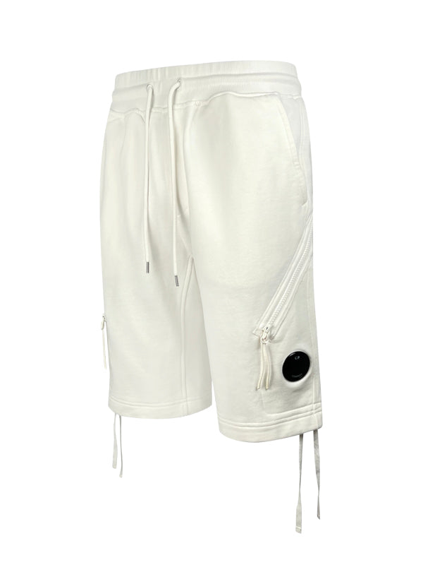 CP Company Diagonal Raised Fleece Lens Gauze White Shorts