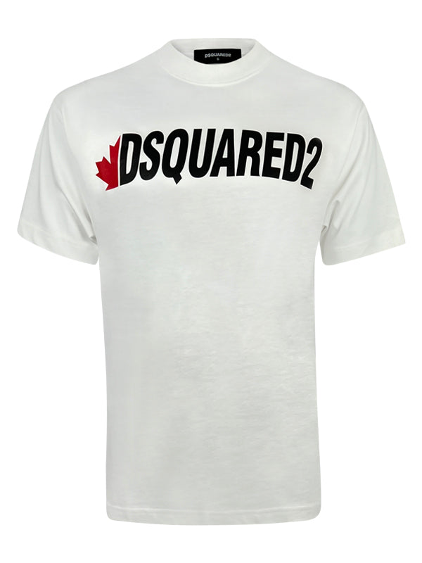 Dsquared2 White Maple Leaf Graphic Print T-Shirt