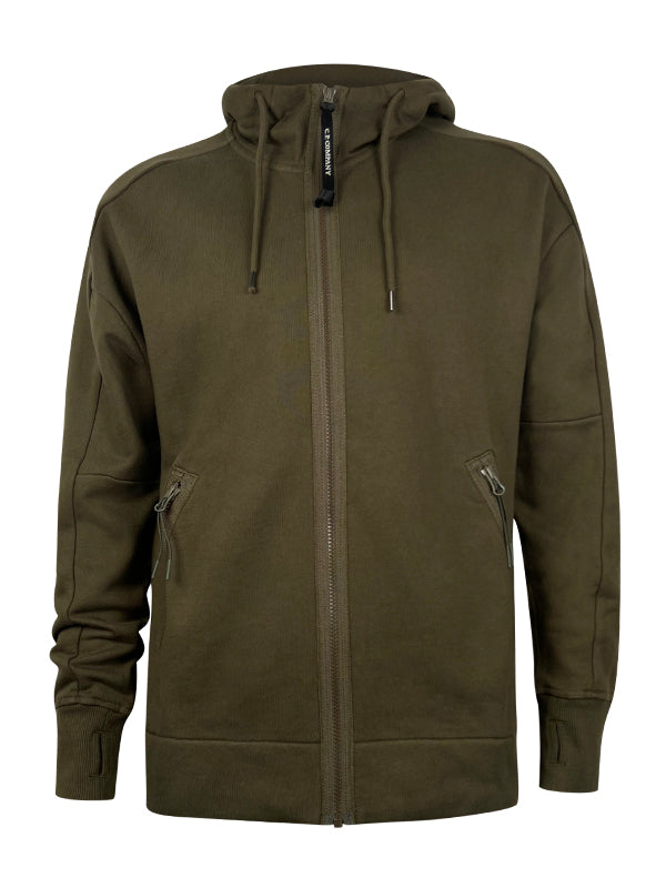 CP Company Diagonal Raised Fleece Ivy Green Goggle Hoodie